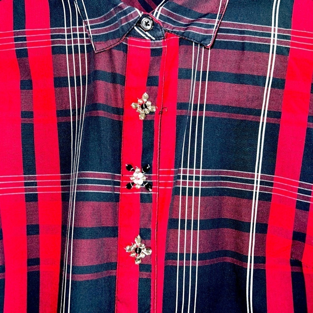 Tommy Hilfiger Red Navy Plaid Shirt mini collar Longsleeve cotton dress belt S - Picture 3 of 8